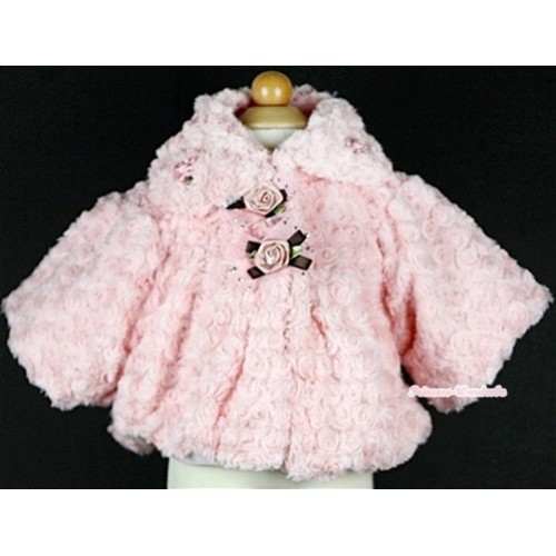 Light Pink Soft Fur with Rose Bow Shawl Coat SH32 